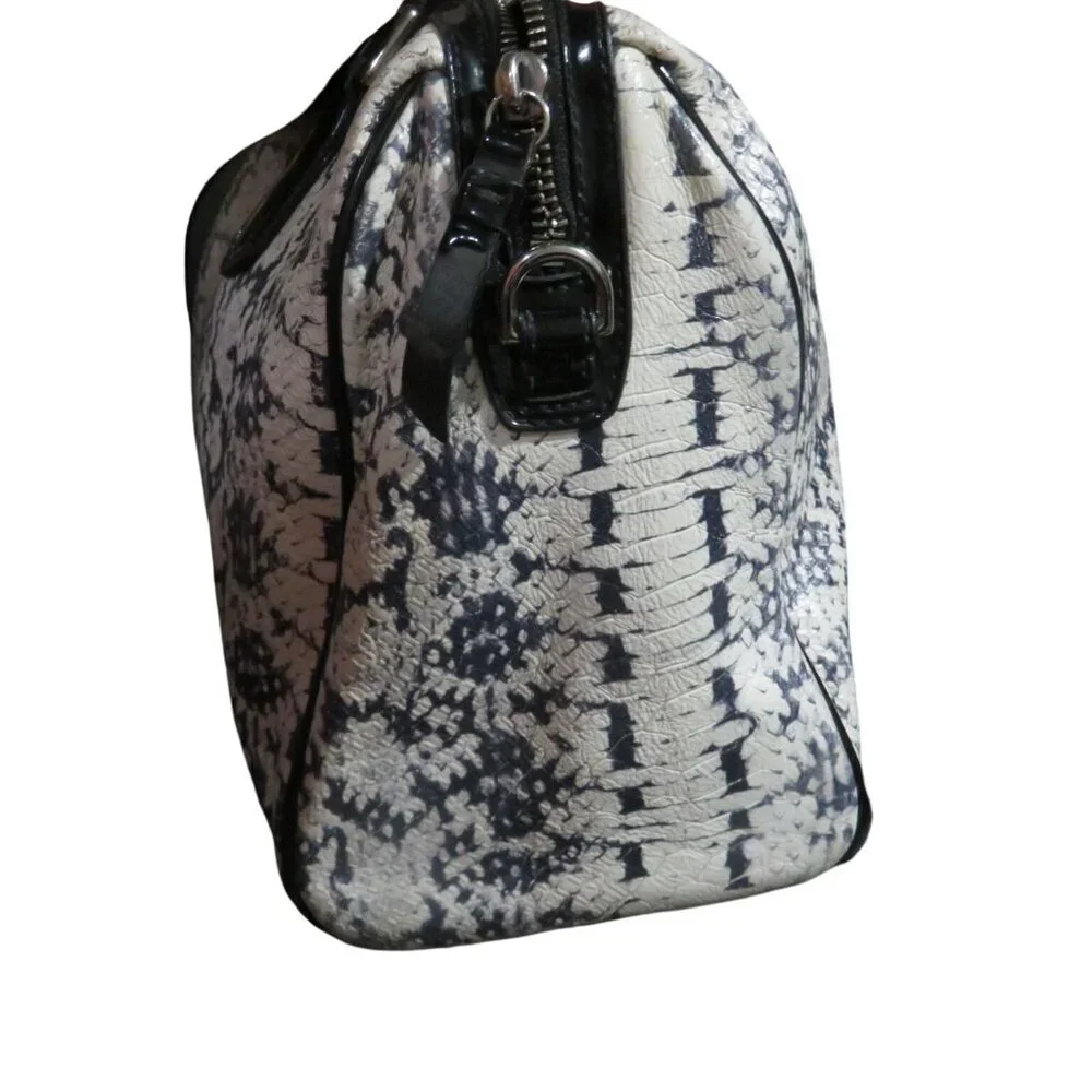 Coach 2014 Nancy Exotic Reptile Snakeskin Embossed Leather Black White Satchel